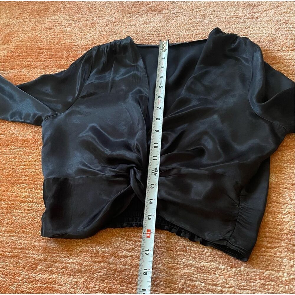 Zara Women's Long Sleeve Black Satin Twist Front Top Size S - Picture 9 of 11